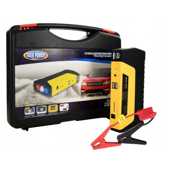 Kit pornire auto moto pentru baterie descarcata cu powerbank LED USB