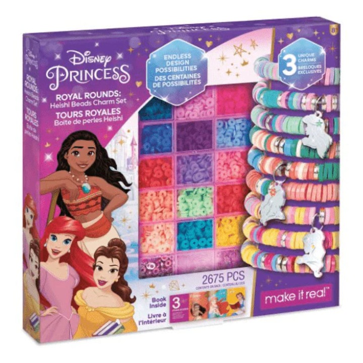 Set de creat bratari Make It Real, Disney Princess Royal Rounds, Heishi Beads Charm 2675 piese