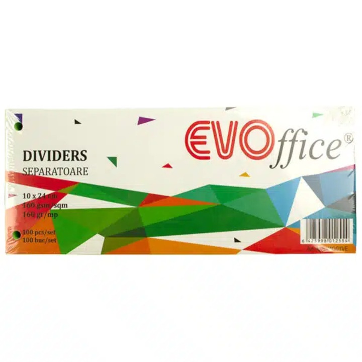 Separator biblioraft Evoffice, 2 perforații, set 100 bucăți, multicolor, 10x24cm