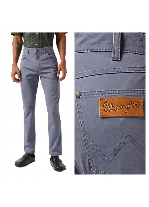 Pantaloni Barbati, Wrangler, Larston, Slim Fit, Cu Fermoar, 5 Buzunare, Lungi, Bumbac, Gri