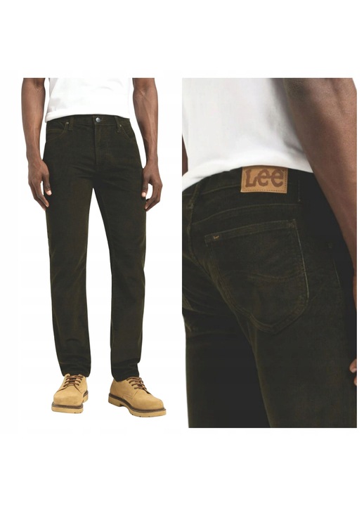 Pantaloni Barbati, Lee, Rider, Slim Fit, Fermoar, 5 Buzunare, Lungi, Bumbac, Verde, Verde masliniu