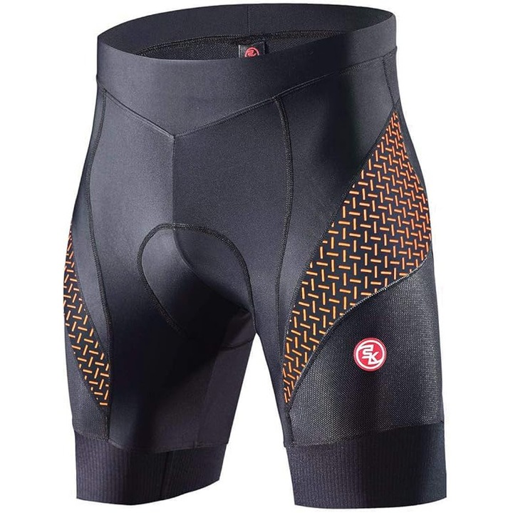 Pantaloni scurti ciclism barbati, marimea S, material nylon si spandex, culoare Negru si Portocaliu