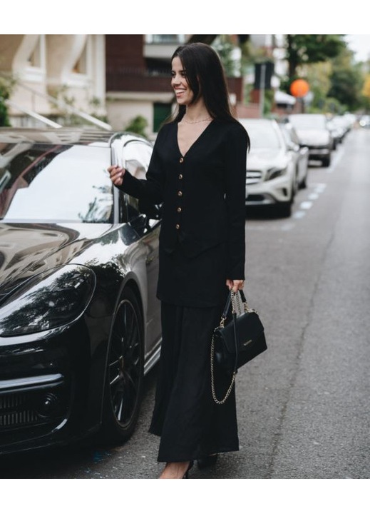 Costum dama Tendeza Black Grace, fusta midi, negru, One Size