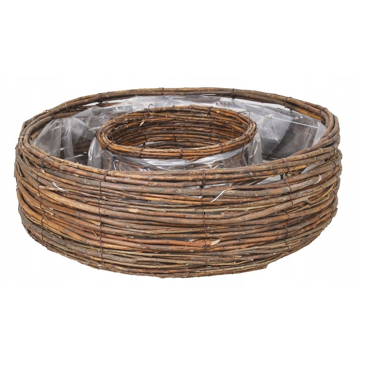 Ghiveci decorativ din rachita, 38x38x13 cm, set, pentru flori, natural