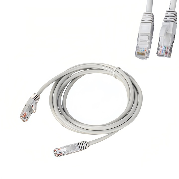 Cablu retea CAT5E, cablu de legatura RJ45, compatibil cu PC, laptop, smart TV, router, switch, modem, imprimanta, camera IP, rack, decodor – pentru acasa, birou, centru de date, internet café – gri, 1 metru