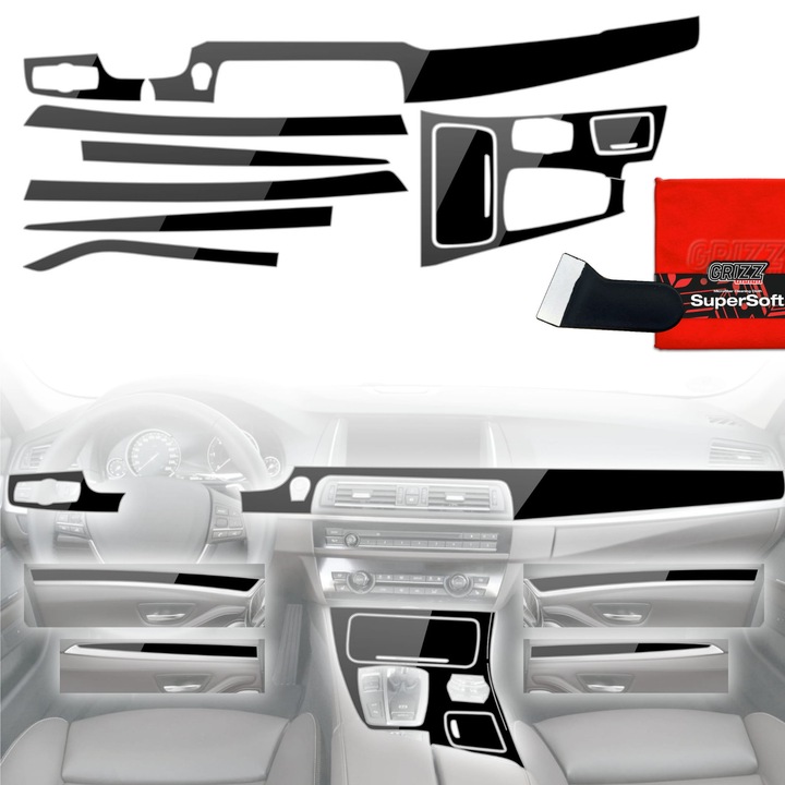 Folie de protectie pentru interior, Grizzprotector - Pianoskin Black Glossy Pentru Bmw 5 F10 (2012-2017)