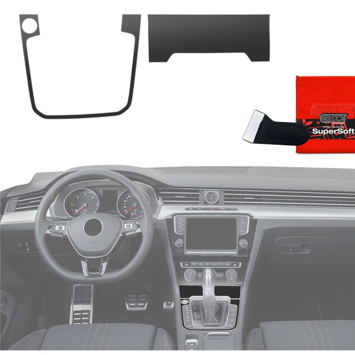 Folie de protectie pentru interior, Grizzprotector - Pianoskin Black Matte Pentru Volkswagen Passat B8 Alltrack