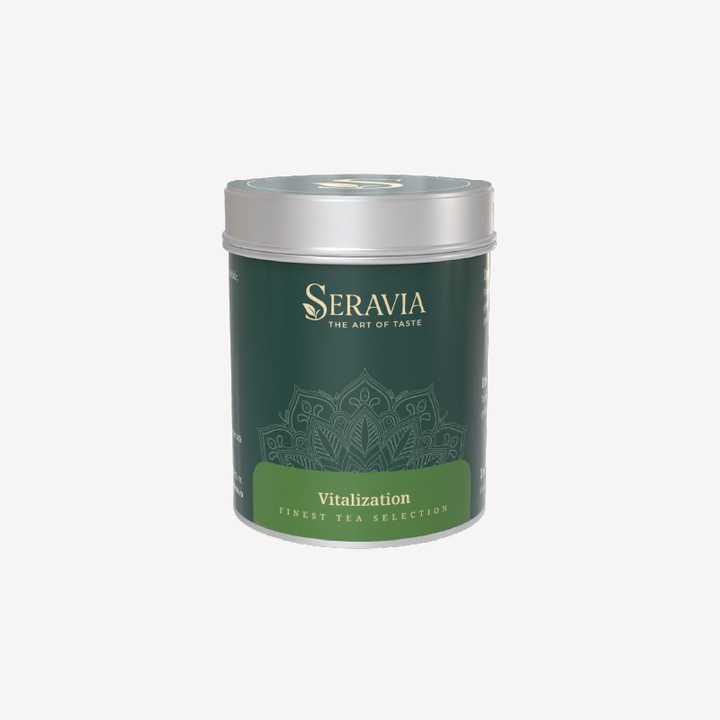 Ceai Premium Seravia, rooibos natural, 60g, set cu 25 filtre și linguriță din lemn