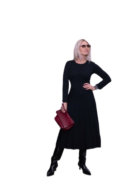 Rochie Dama Tricotata HERMINA, Evazata 421, Negru, S