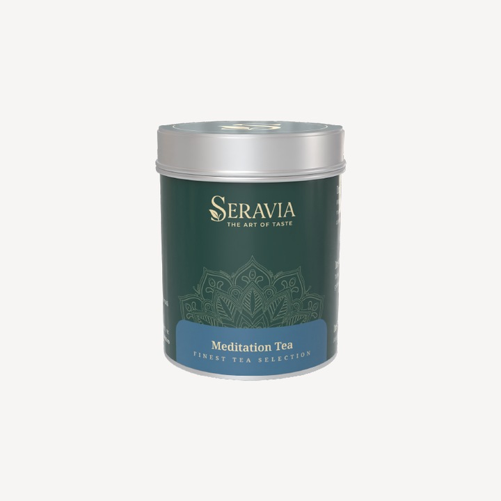 Ceai Premium Seravia pentru meditatie, 50g, set cu lingurita din lemn si hartie de filtru