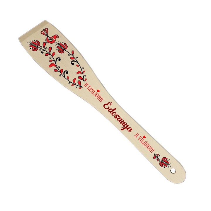Spatula decorativa personalizata cu dedicatie maghiara Édesanya – lemn 30 cm, crem