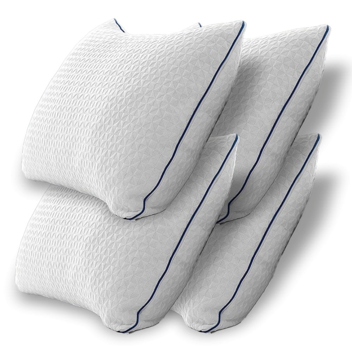 Pachet 4 Perne Ortopedice Cervicale, ORTOSAN®, King Size, Spuma Cu Memorie Maruntita, Anatomica Pentru Somn, Fermitate Medie, Design Ergonomic Pentru Gat Si Umeri, Husa Detasabila Lavabila, Alb