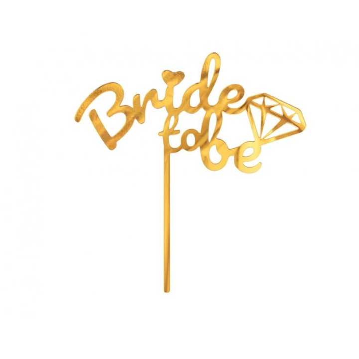 Topper tort acrilic Bride to Be auriu 15 x 16 cm