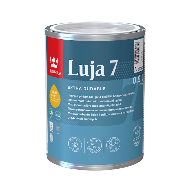 Vopsea lavabila ecologica Tikkurila Luja 7 antimucegai alb mat 0.9 L