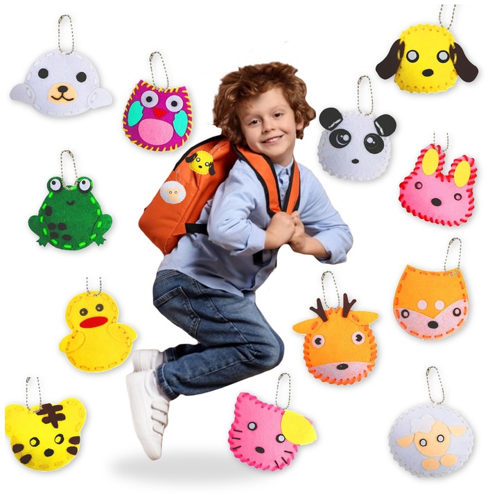 Set creativ de cusut brelocuri din fetru, PIXEL, 12 modele, culori diverse