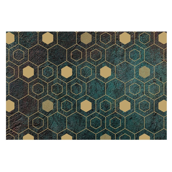 Rola Tapet Vlies De Perete, Tulup, Hexagone geometrice, Verde, 104 x 70 cm, Pentru Dormitor, Adeziv Puternic, 010100060020000020200