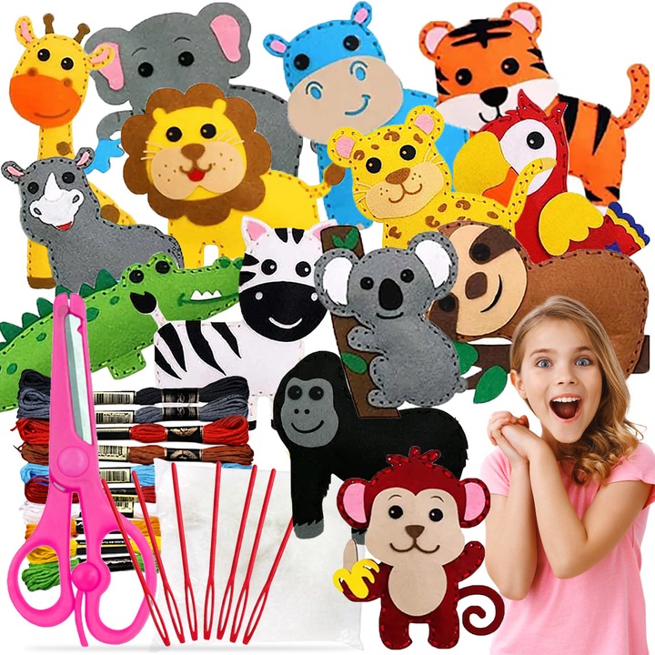 Set creativ pentru copii, PIXEL, animale ZOO, 14 piese, filc, multicolor, 5+ ani