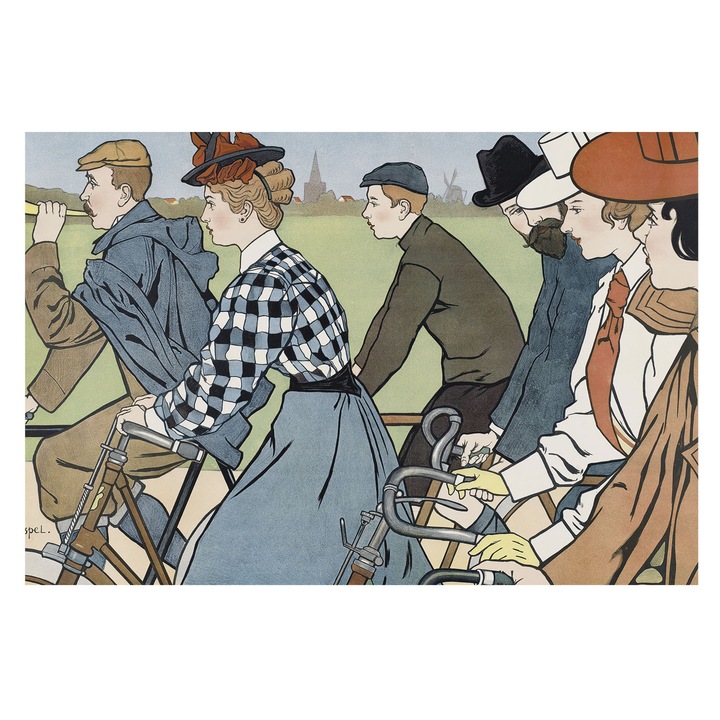 Rola Tapet Vinil De Perete, Tulup, Ciclisti de epoca, Alb, 104 x 70 cm, Premium, Culoare Intensa, 010100060020000031567