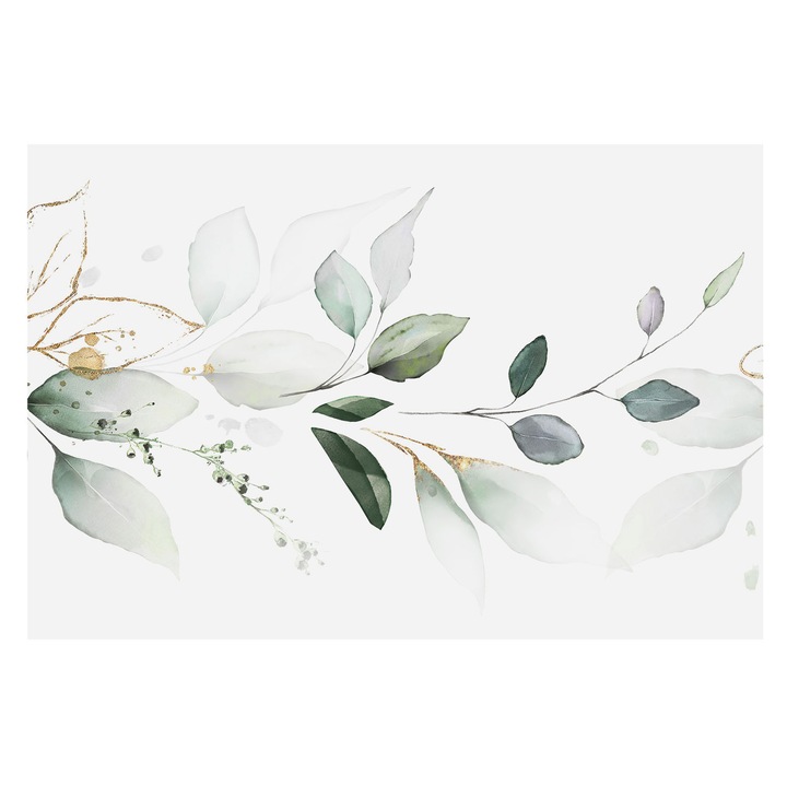 Rola Tapet Vlies De Perete, Tulup, Frunze verzi, Alb, 104 x 70 cm, Pentru Dormitor, Adeziv Puternic, 010100060020000088423