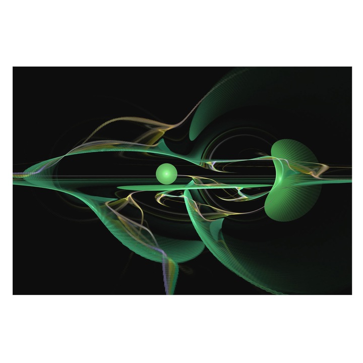 Tapet De Perete, Tulup, Valuri verzi, Negru, 104x70cm, Vinil, Lavabil, Rezistent la apă