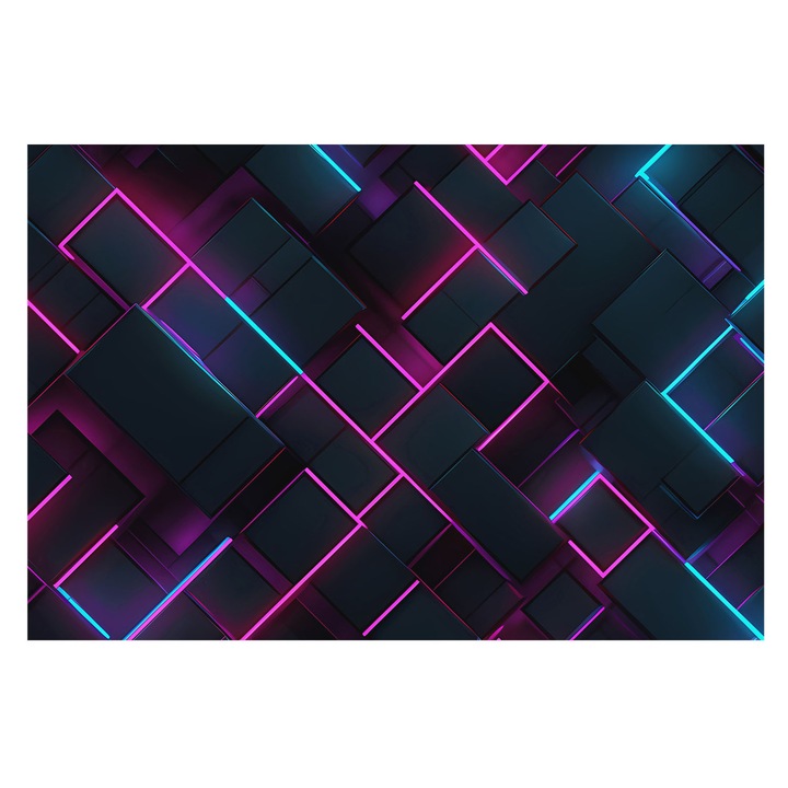 Tapéta Vlies Fali Dekoráció, Tulup, Neon geometria, Tengerészkék, 104 x 70 cm, Nem Szőtt, Nappaliba, Szobába, 010100060020000282895