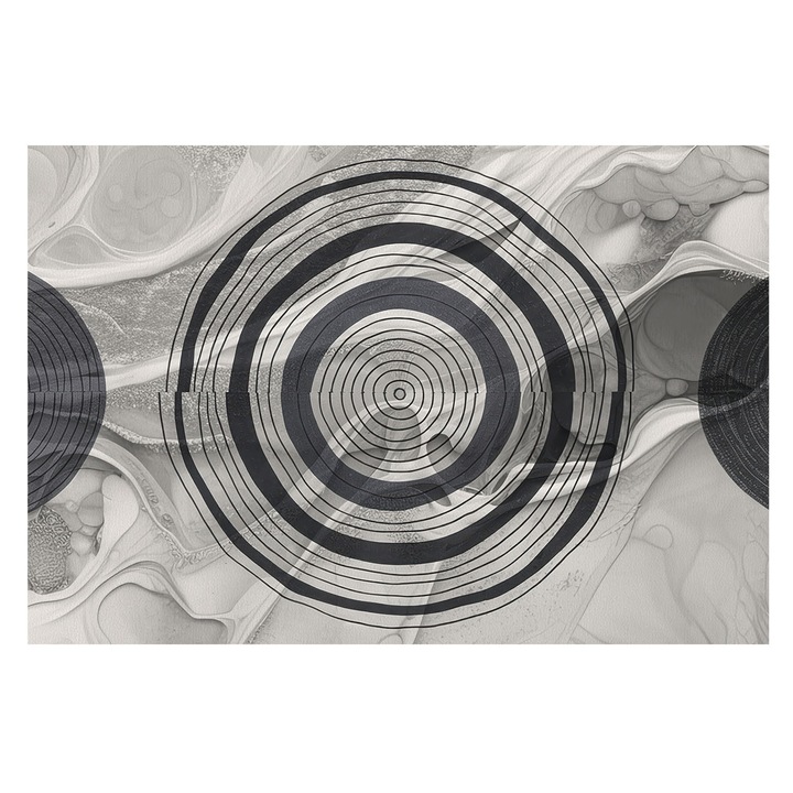 Tapéta Falra, Tulup, Szürke körök, Fekete és fehér, 104 x 70 cm, Vlies, Öko, 010100060020000284815