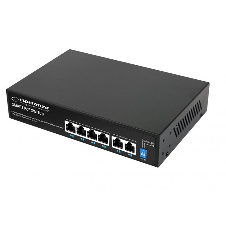 Switch Ethernet Esperanza ENS107, 6xLAN, 4 PoE, 2 UPLINK PORT, 10/100/1000 Mbps