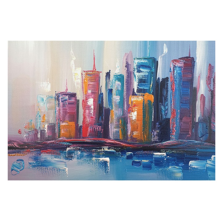 Tapet Vlies, tulup, Oras colorat, Albastru, 104x70 cm, Lavabil, Rezistent la apă