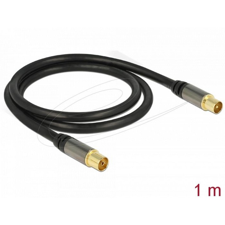 Cablu antena DeLock IEC Plug > IEC Jack RG-6/U 1m negru