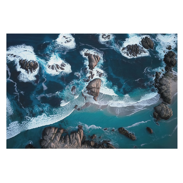 Dekor Tapéta, Tulup, Óceán hullámai, Tengerészkék, 104 x 70 cm, Nem Szőtt, Nappaliba, Szobába, 010100060020000285094