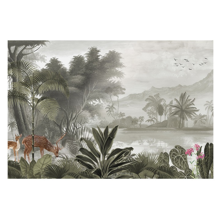 Dekor Tapéta, Tulup, Trópusi oázis, Szürke, 104 x 70 cm, Vlies, Modern Dizájn, 010100060020000285246