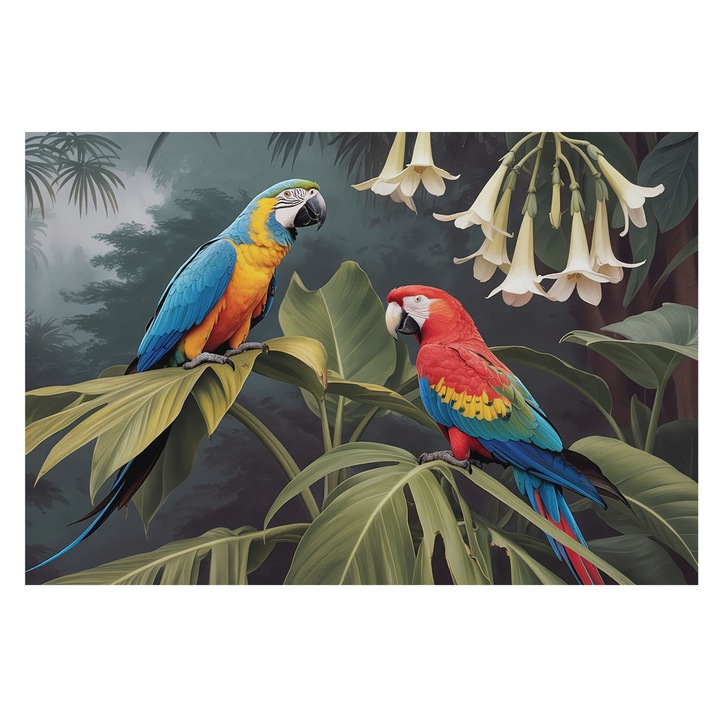 Rola Tapet Vinil De Perete, Tulup, Papagali colorati, Negru, 104 x 70 cm, Premium, Culoare Intensa, 010100060020000284907