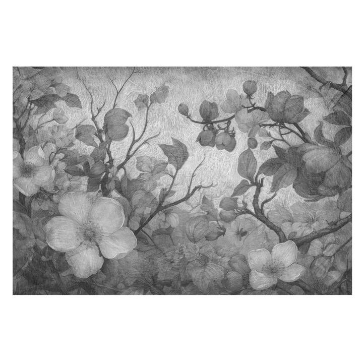 Fotótapéta Falra, Tulup, Virágág, Fekete és fehér, 104 x 70 cm, Nem Szőtt, Modern Tapétatekercs, 010100060020000285312