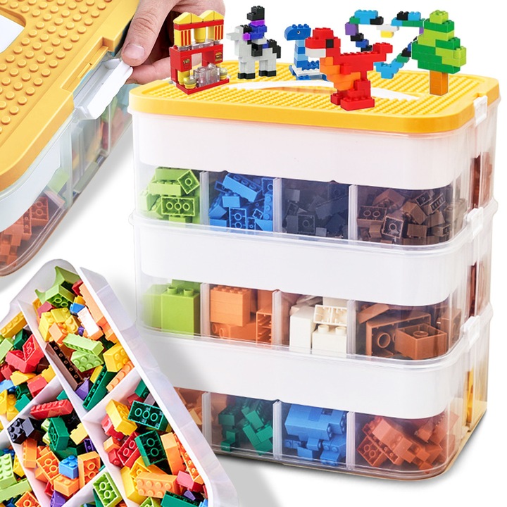Játékszervező, PIXEL, 3 szint, 22L, átlátszó sárga fedéllel