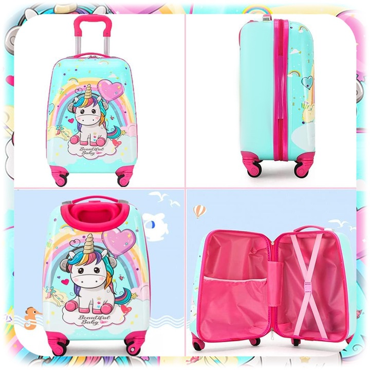 Troler copii, PIXEL, model UNICORN, 4 roti pivotante, 44x36x23cm, multicolor