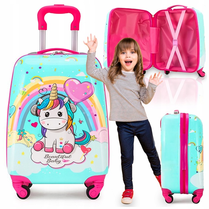Детски куфар, PIXEL, модел ЕДИНОРОГ, 4 въртящи се колела, 44x36x23см, многоцветен