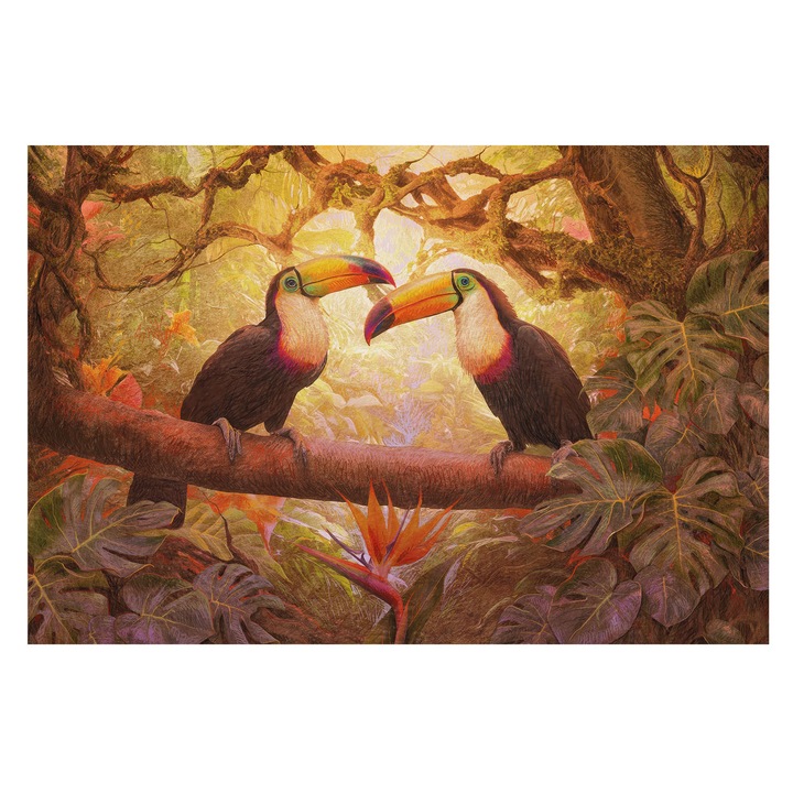 Fotótapéta Falra, Tulup, Színes tukánok, Barna, 104 x 70 cm, Vlies, Hálószobába, Konyhába, 010100060020000285345