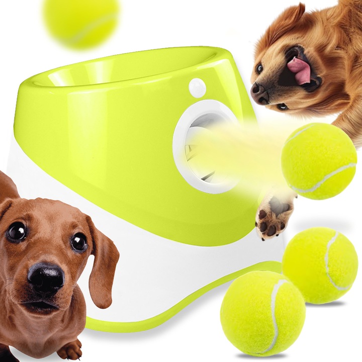 Jucarie interactiva pentru caini, PIXEL, automatizata, 3 mingi, verde-alb, pentru caini mici si medii