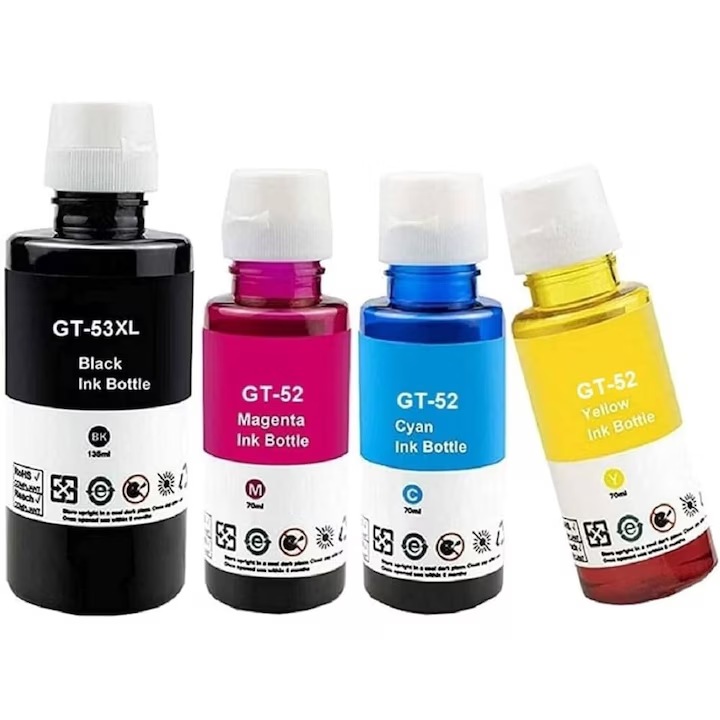 Set cartuse cerneală HQ-WB GT53XL, 4 flacoane, Black 135 ml, Cyan, Magenta, Yellow 70 ml, compatibile HP