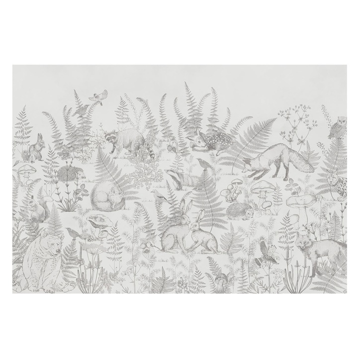 Rola Tapet Vlies De Perete, Tulup, Animale de padure, Gri, 152 x 104 cm, Pentru Dormitor, Adeziv Puternic, 010100060030000282739