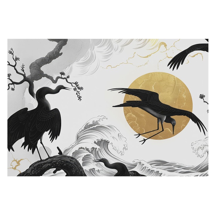 Dekor Tapéta, Tulup, Fekete daruk, Fekete és fehér, 152 x 104 cm, Nem Szőtt, Modern Belsőépítészeti Dekoráció, 010100060030000284746