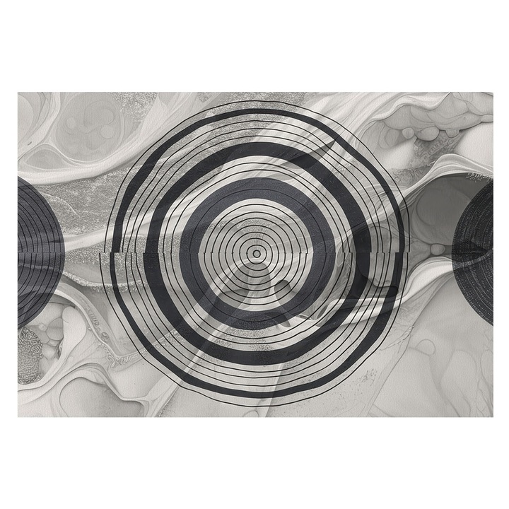 Tapéta Falra, Tulup, Szürke körök, Fekete és fehér, 152 x 104 cm, Vlies, Öko, 010100060030000284815