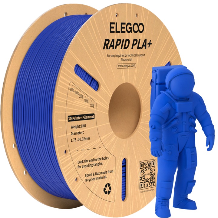 Филамент, Elegoo Rapid PLA+, 1кг, Син, за 3D принтер