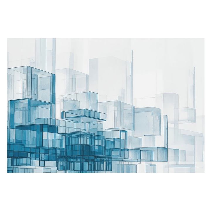 Tapéta Falra, Tulup, Átlátszó kockák, Fehér, 152 x 104 cm, Vlies, Modern Belsőépítészeti Dekoráció, 010100060030000285149