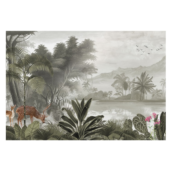 Dekor Tapéta, Tulup, Trópusi oázis, Szürke, 152 x 104 cm, Vlies, Modern Dizájn, 010100060030000285246