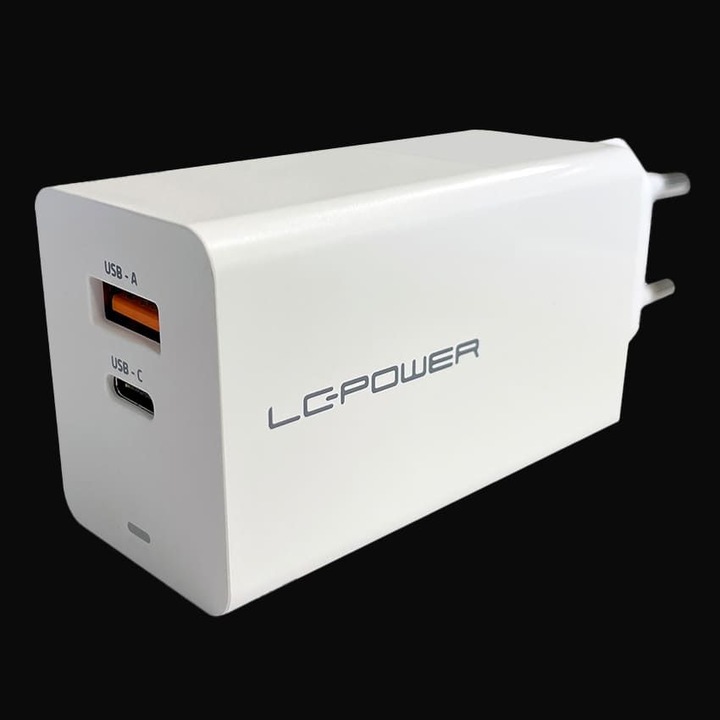 Incarcator de perete LC Power 65W, 1xUSB-A, 1xUSB-C, alb