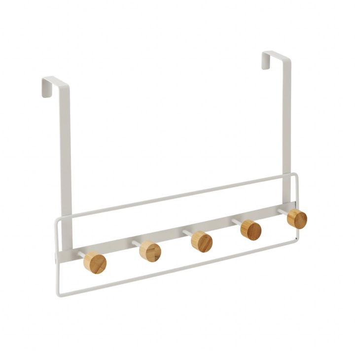 Cuier metalic de agățat pe ușă cu cârlige din bambus 39 x 5 x 38 CM