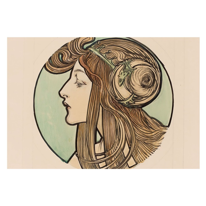 Tapéta Vlies Fali Dekoráció, Tulup, Szecessziós portré, Bézs, 152 x 104 cm, Nem Szőtt, Modern Dizájn, 010100060030000285395