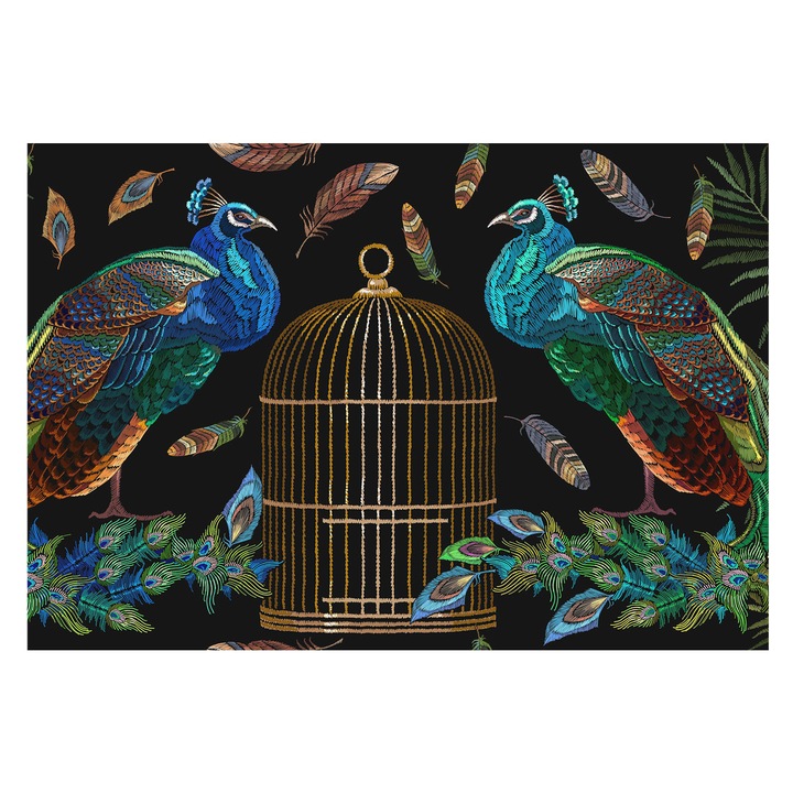 Tapéta Falra, Tulup, Páva kép, Fekete, 152 x 104 cm, Vlies, Könnyen Felszerelhető, 010100060030000285250