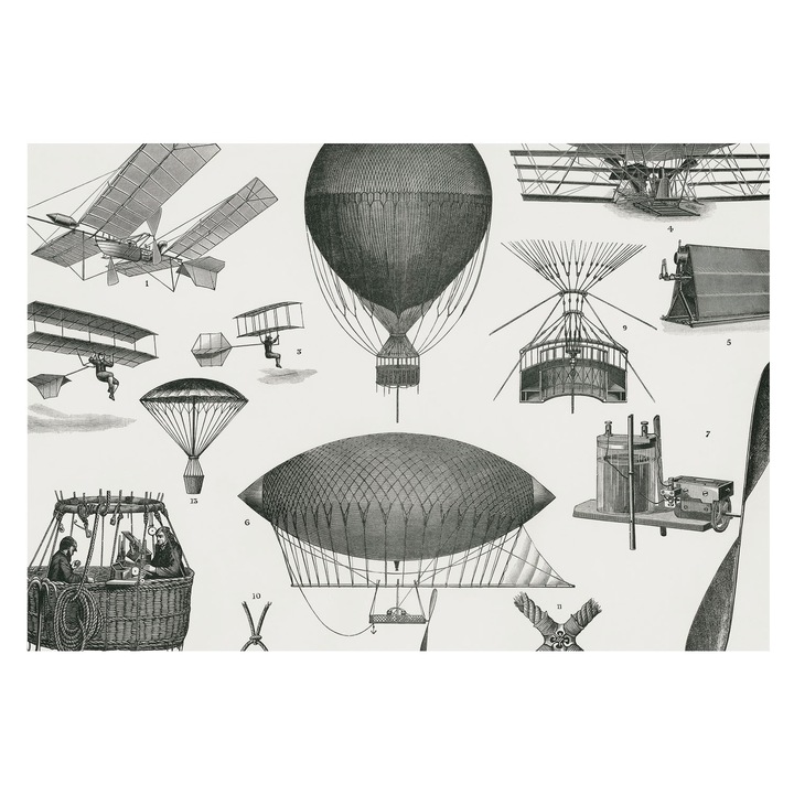 Tapéta Falra, Tulup, A repülés története, Fekete, 152 x 104 cm, Vlies, Hálószobába, Konyhába, 010100060030000285426